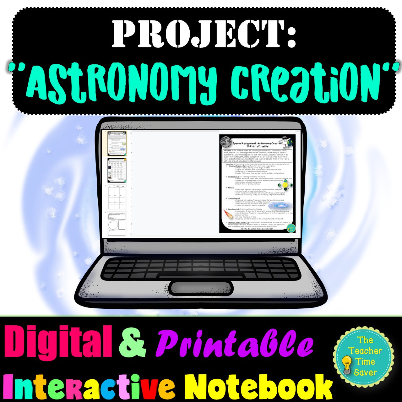 Earth Sun and Moon Space Unit Digital Notebook Bundle