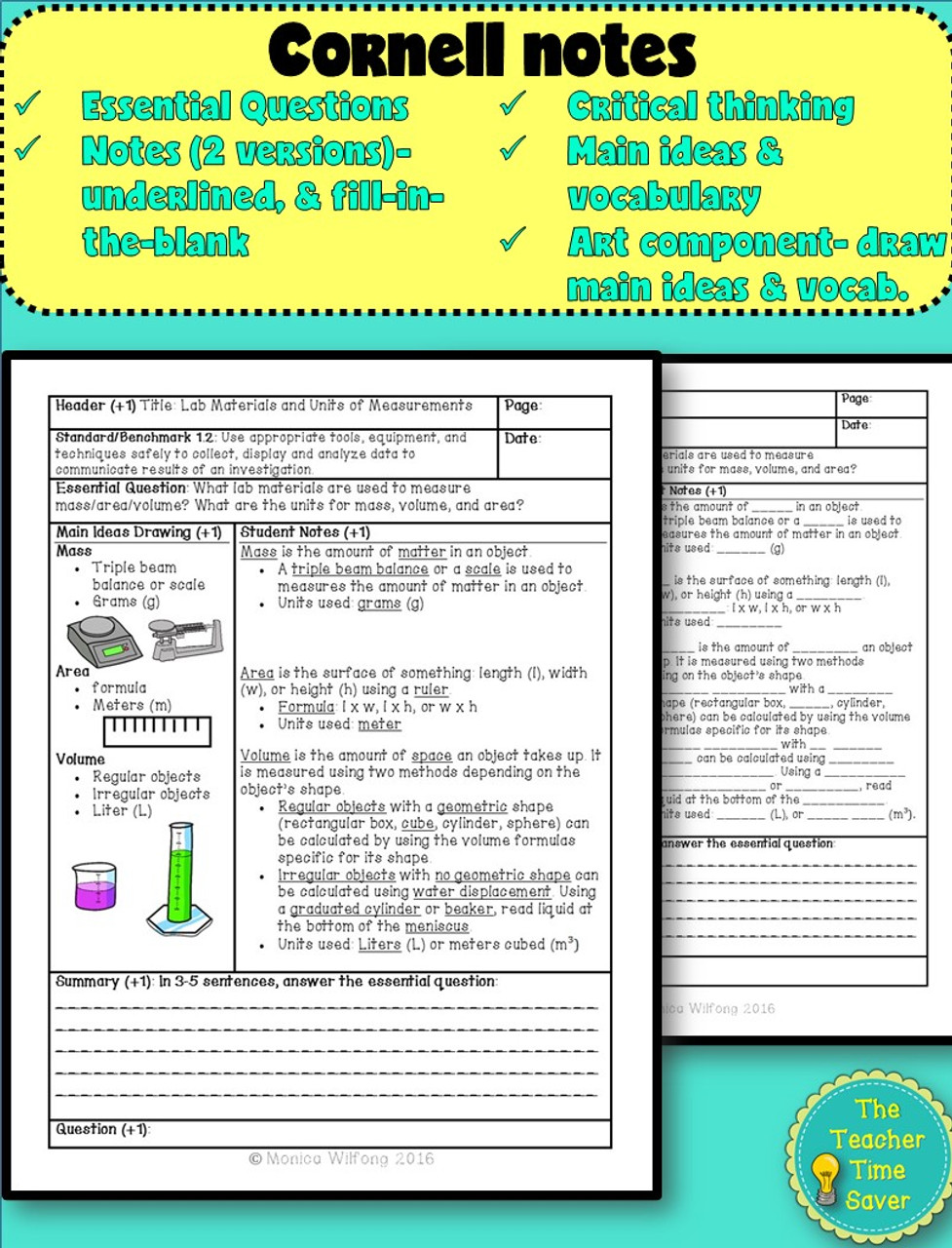 Lab Materials & Measurement Lesson- Scientific Investigation Printable  Worksheet