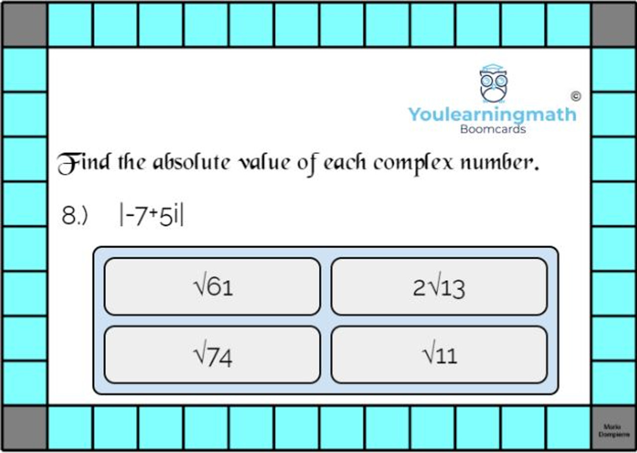 Finding the Absolute Value of Complex Numbers Digital BOOM Cards 20
