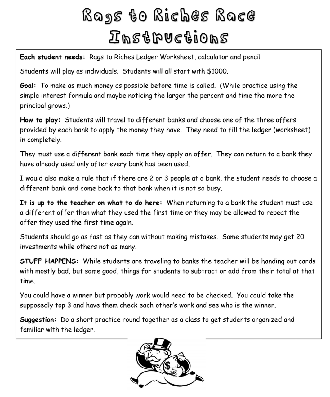 Simple Interest Activity Rags to Riches