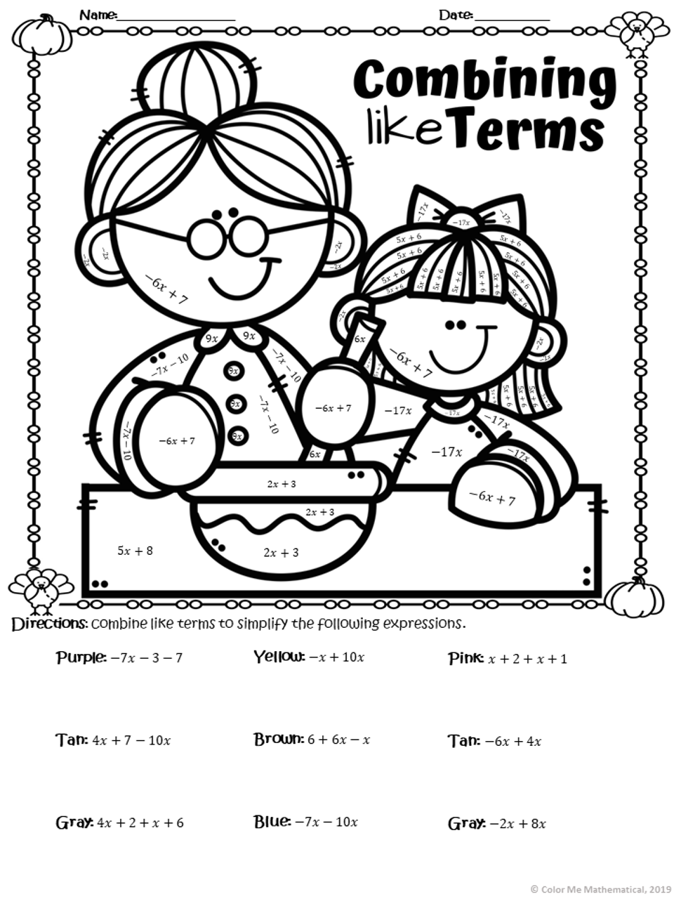 thanksgiving-dinner-basic-algebra-color-by-number-worksheets-amped-up-learning