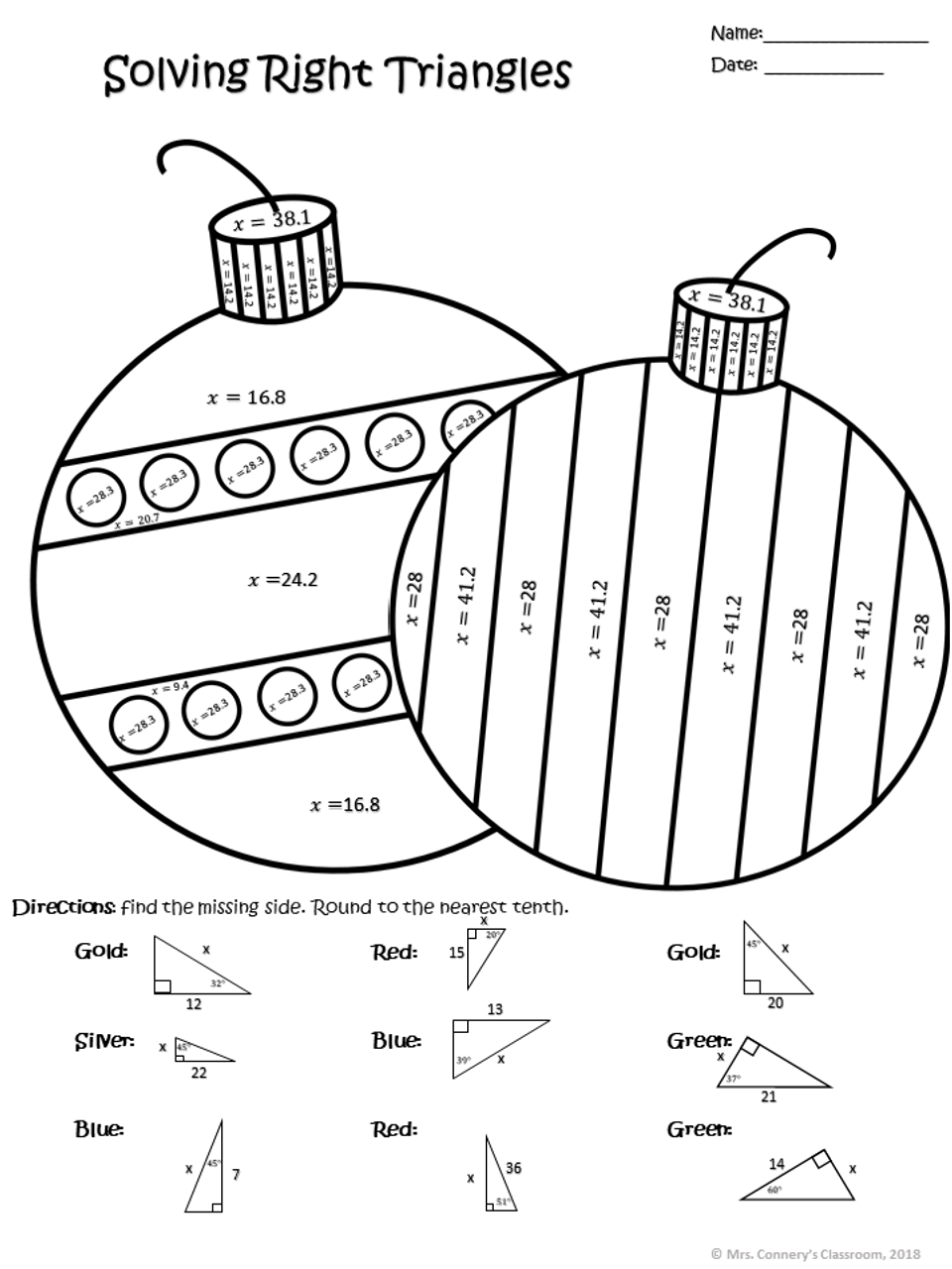 Christmas/Holiday Geometry Color Sheets (Congruence, Pythagorean Thm, etc)