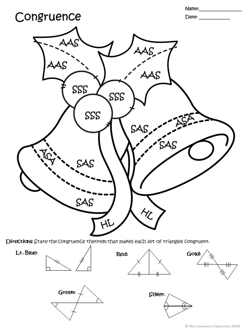 Christmas/Holiday Geometry Color Sheets (Congruence, Pythagorean Thm, etc)