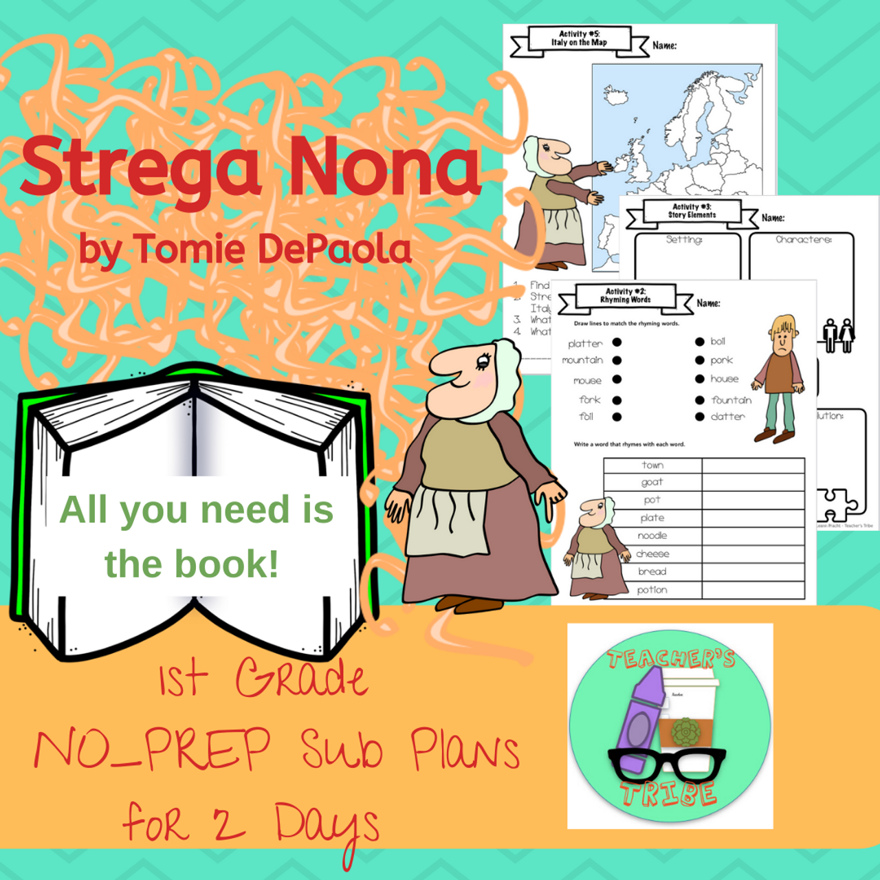 Strega Nona NO-PREP 1st Grade Sub Plans (2 Days)