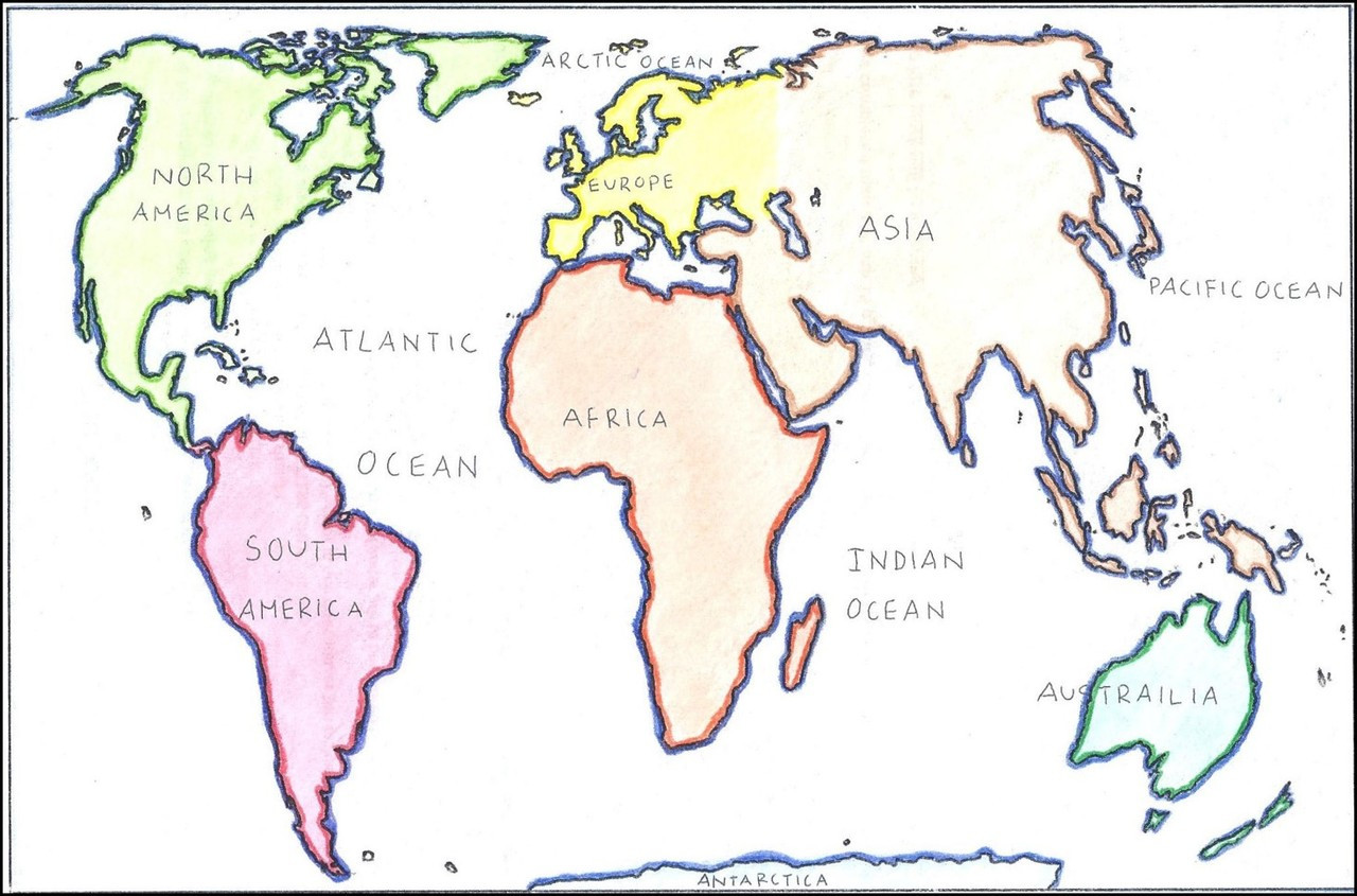 World Map: Continents and Oceans Inside Continents And Oceans Worksheet