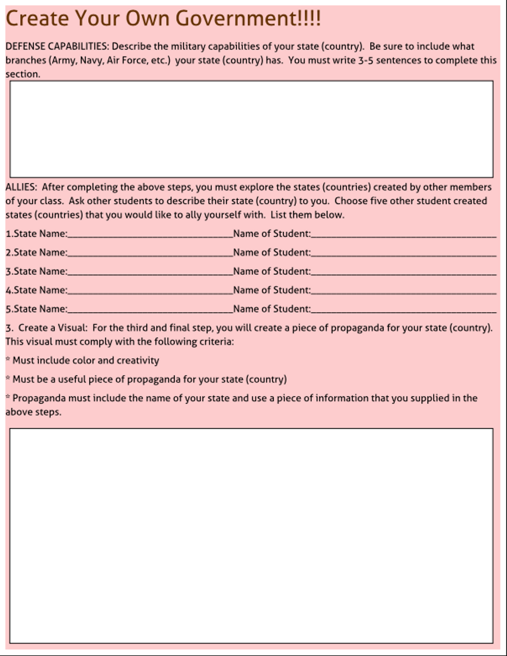 Forms of Government Notebook Activities