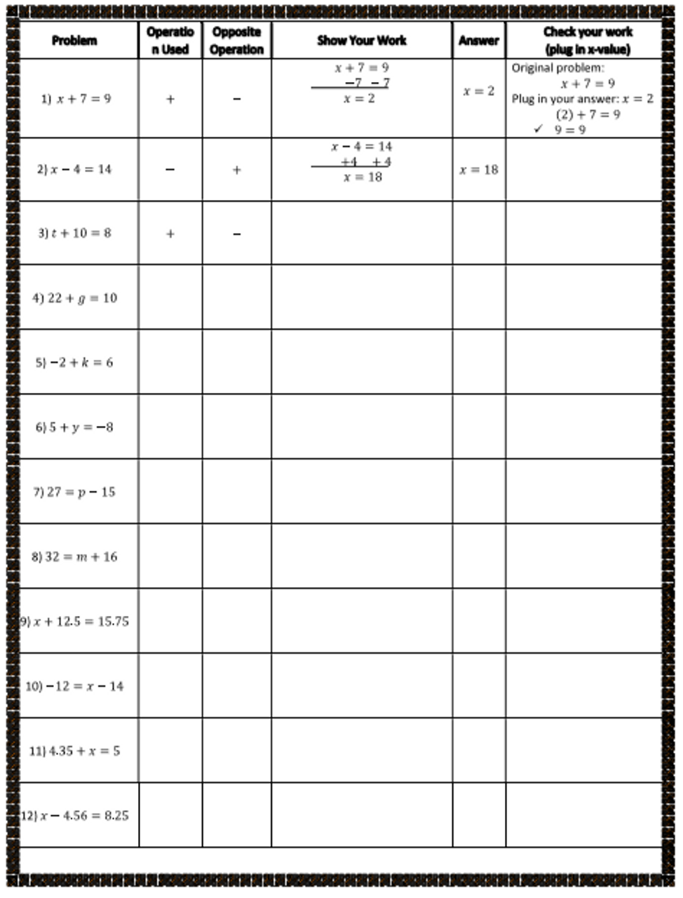 Introduction to Solving One-Step Equations- Bundle Worksheets