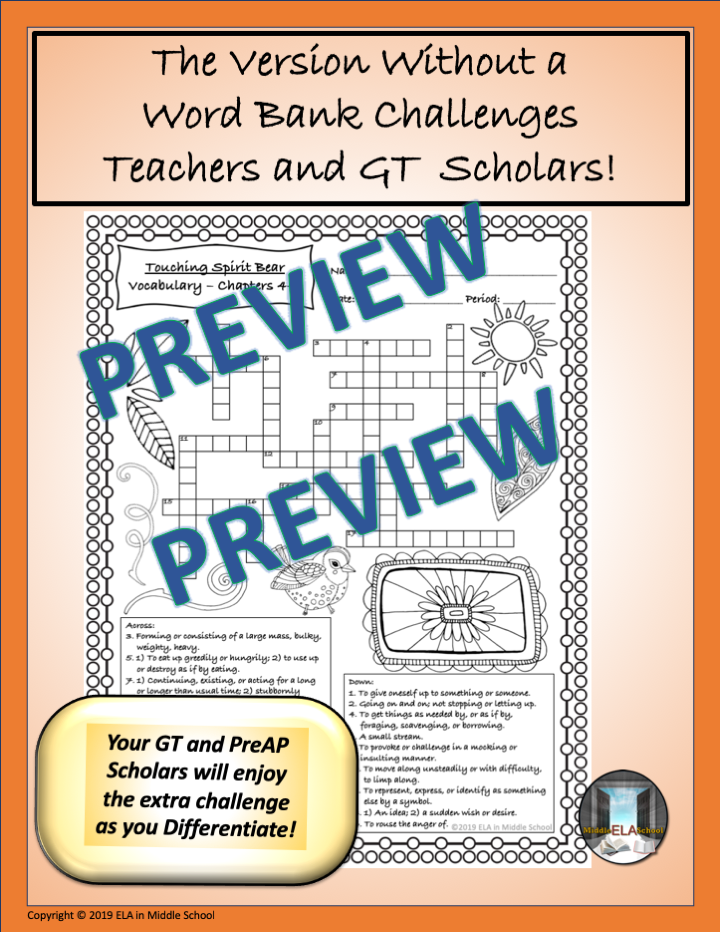 Touching Spirit Bear Vocabulary Crosswords (and Doodles!) Set 2