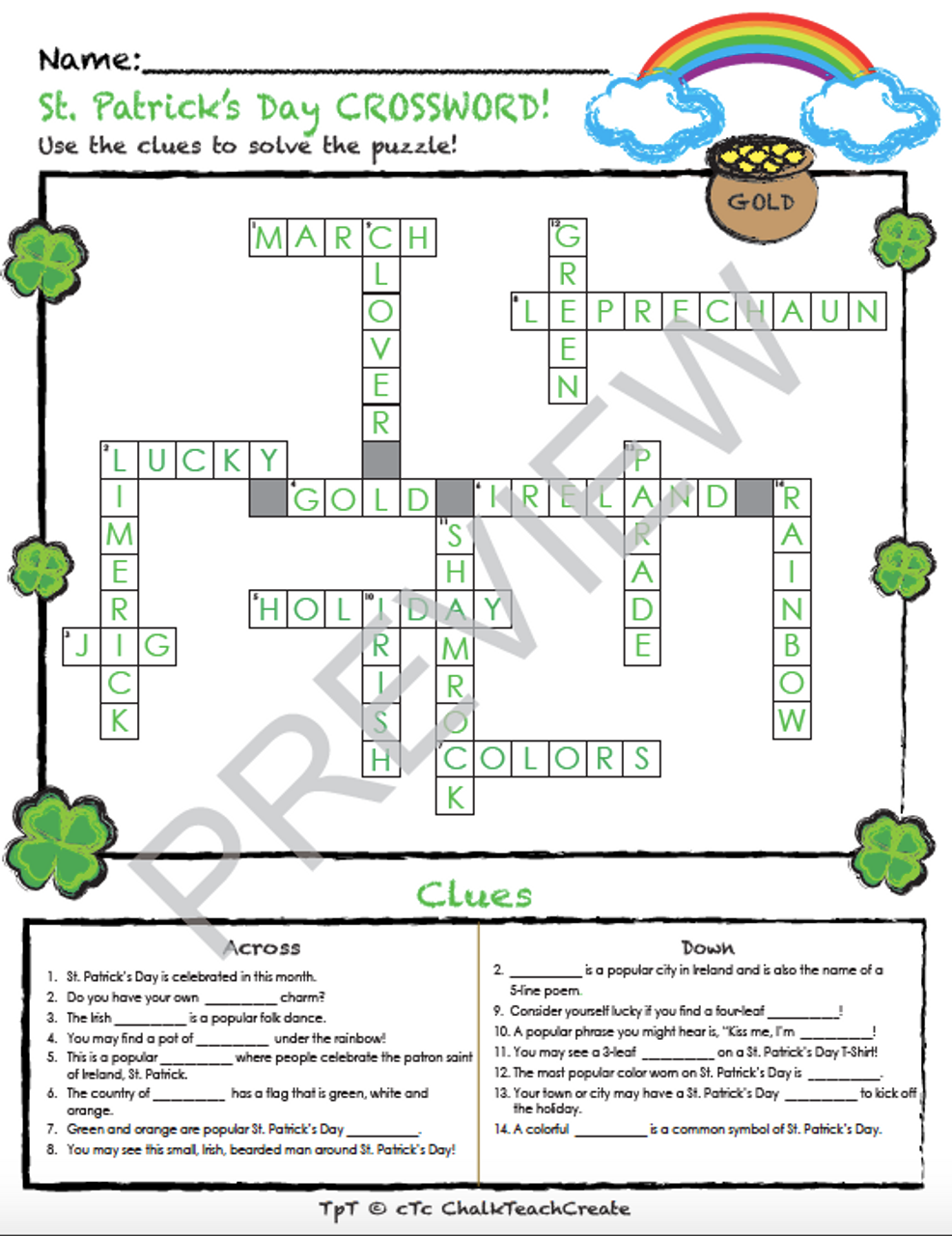 St. Patrick's Day Crossword Puzzle! - Amped Up Learning st-patrick-s-day-crossword-puzzle-amped-up-learning