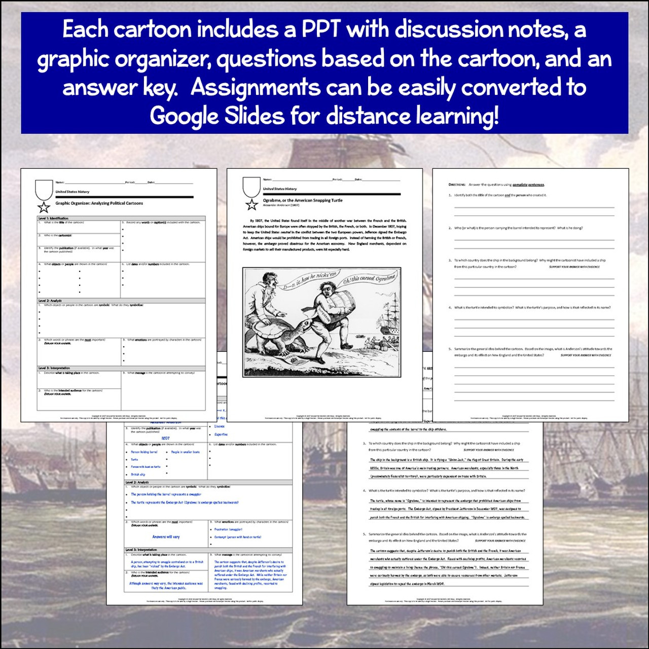 Political Cartoon Bundle: The Embargo and Non-Intercourse Acts In Cartoon Analysis Worksheet Answers