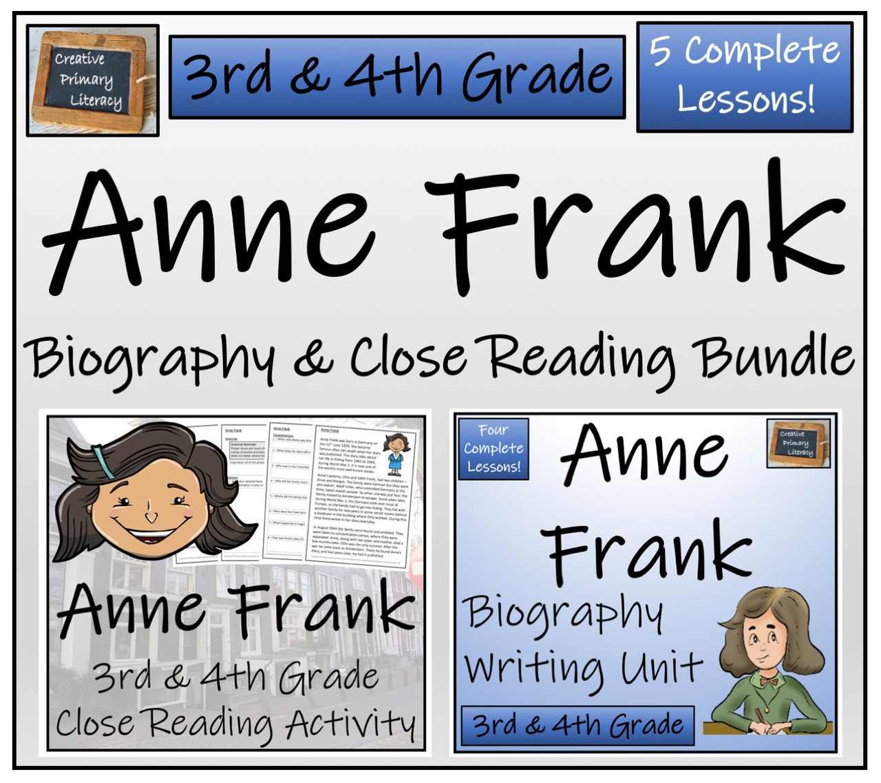 Anne Frank - 3rd & 4th Grade Close Read & Biography Writing Bundle