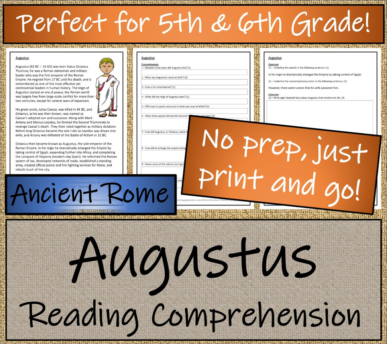 Augustus Close Reading Activity | 5th Grade & 6th Grade