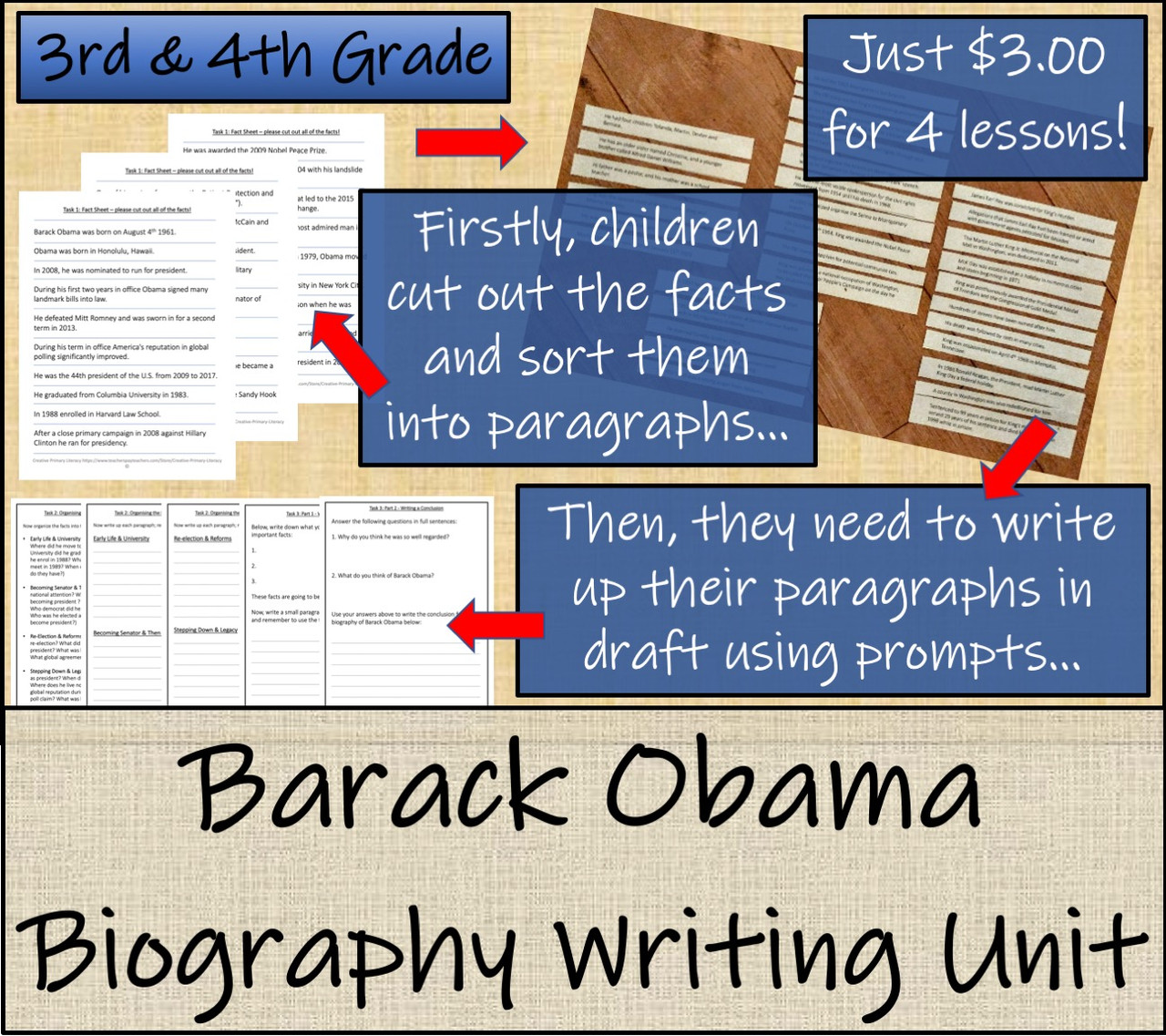 Barack Obama - 3rd & 4th Grade Biography Writing Activity