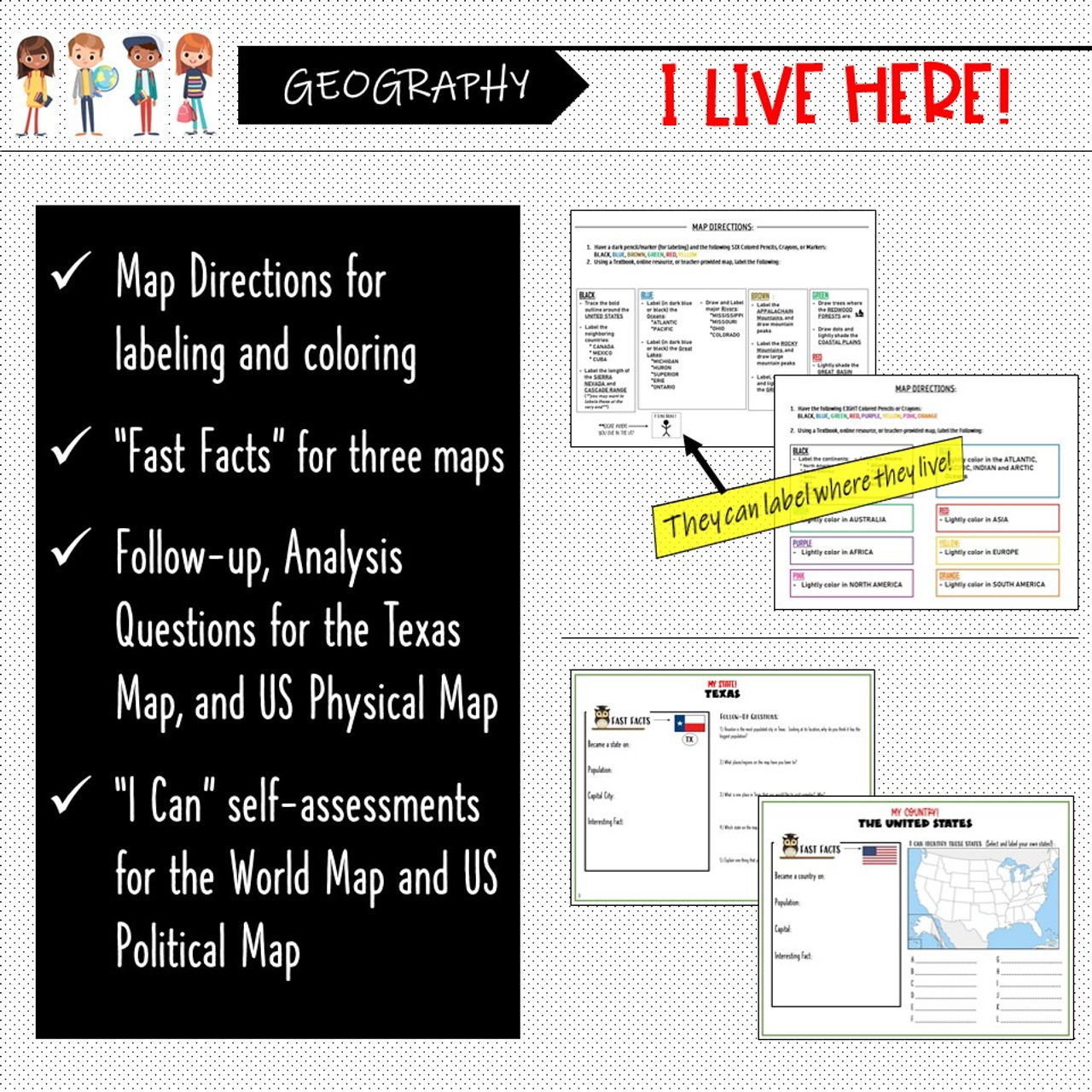 Texas Map Activity 'My World, My Country, My State'! (Label and Color maps)