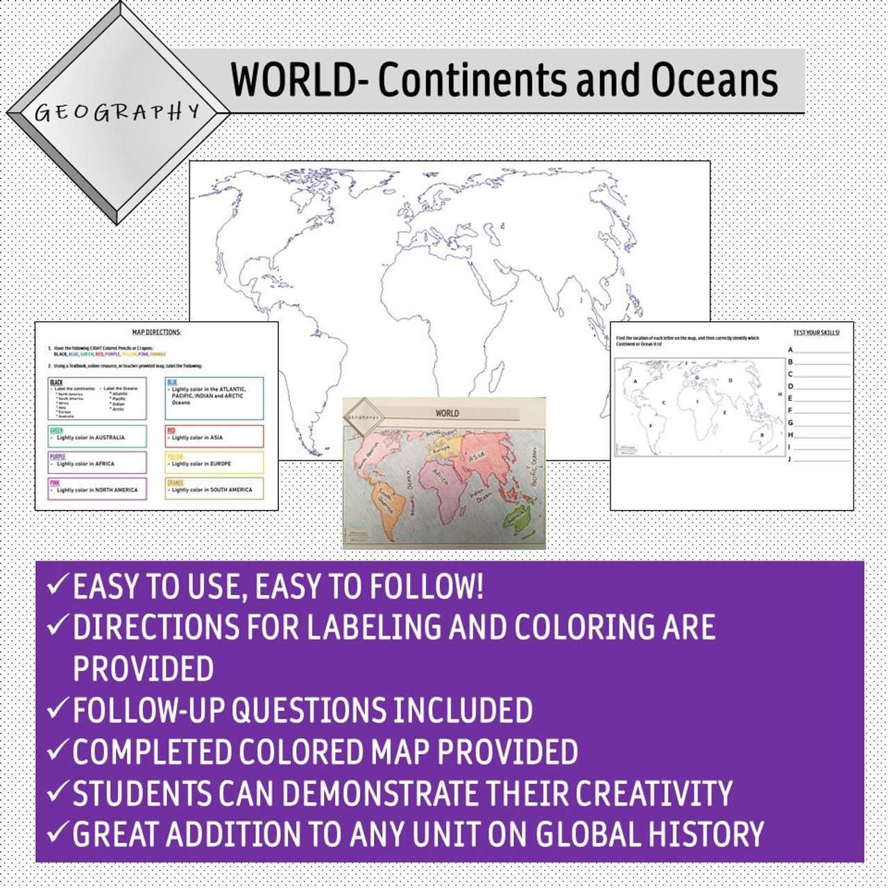 World Map Activity- Label & Color the Continents and Oceans! With Continents And Oceans Worksheet Pdf