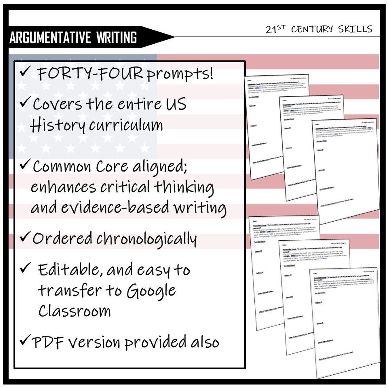 Social Studies Argumentative Writing Prompts- US History -Evidence-based writing