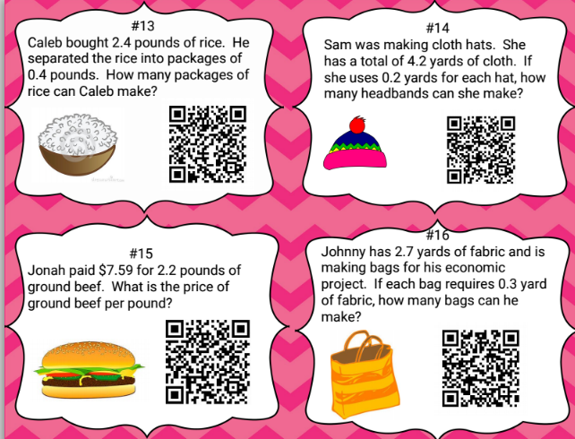 24 Long Division with Decimals- Real World Task Cards with QR codes ...