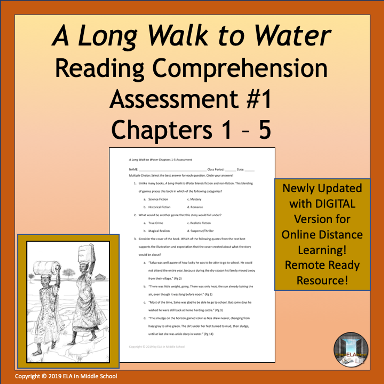 A Long Walk to Water Reading Comprehension Assessment 1 Chapters 1 - 5 With Digital Version REMOTE RESOURCE READY