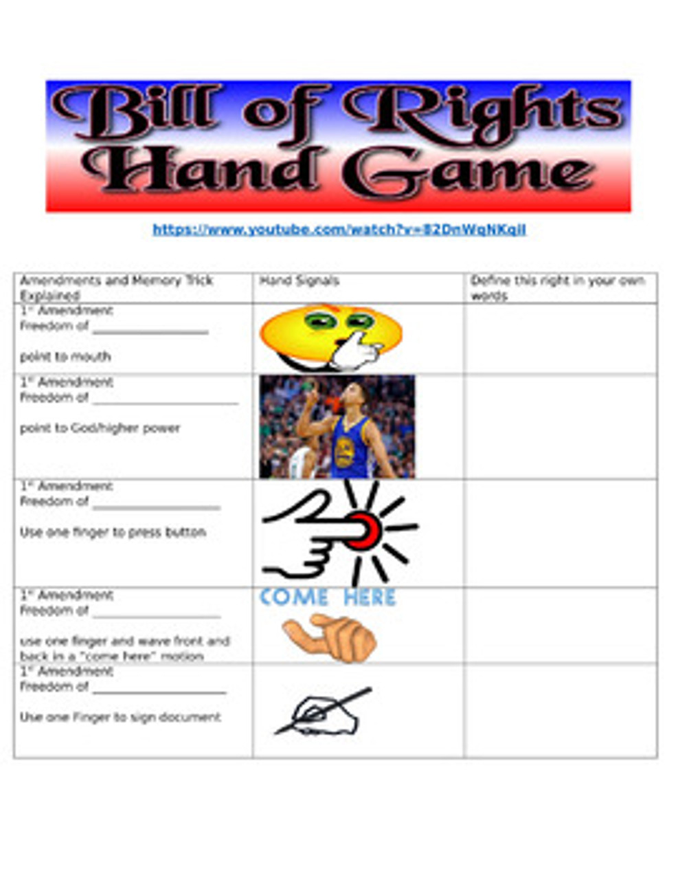 Bill of Rights Hand Game - Amped Up Learning