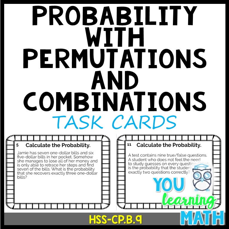 Probability involving Permutations and Combinations: 20 Task Cards ...