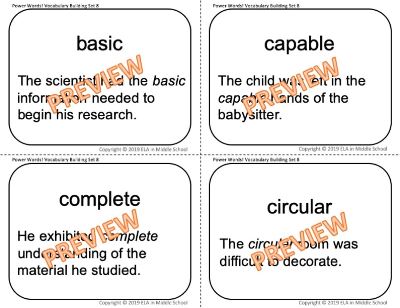 Power Words! Vocabulary Building Flashcards and Word Wall Set 8