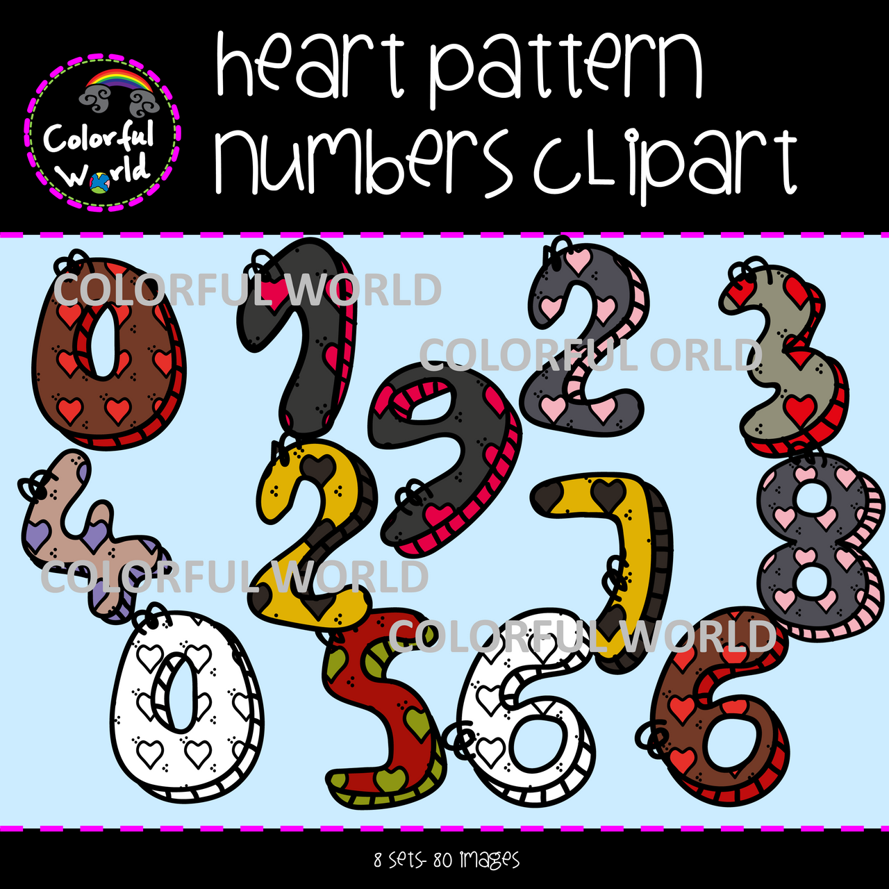 Heart pattern numbers clipart