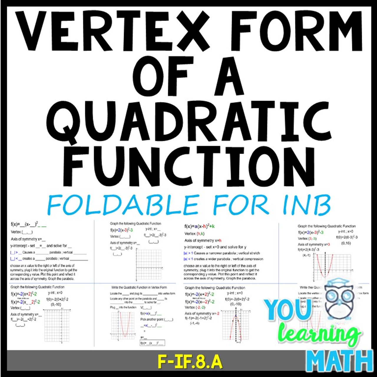 Vertex Form of a Quadratic Function - Foldable for INB with SMART Notebook File