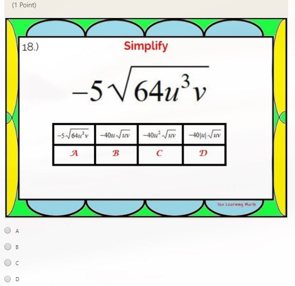 Simplifying Radicals: Microsoft OneDrive Forms Quiz - 20 Problems ...