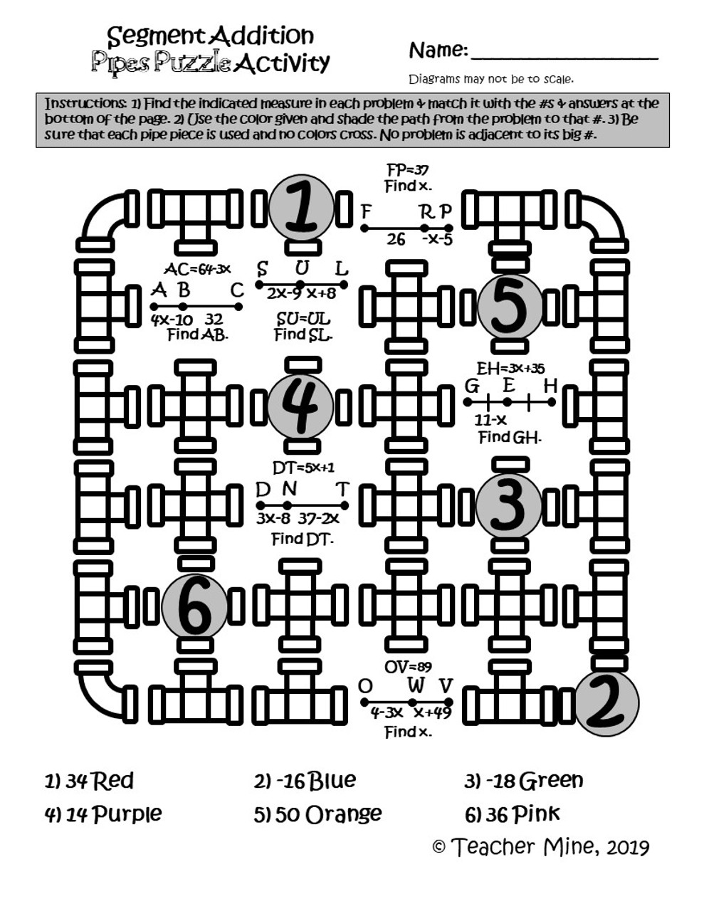 Segment Addition - Pipes Puzzle Activity