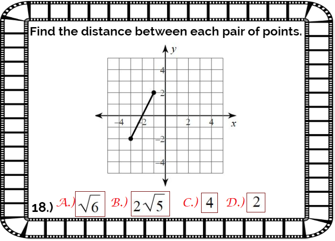 Using the Distance Formula: Microsoft OneDrive Forms Quiz - 20 Problems