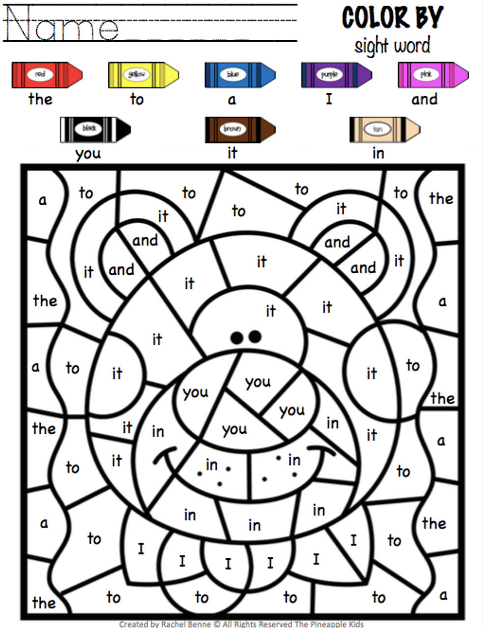 color by sight word dolch pre primer sight words