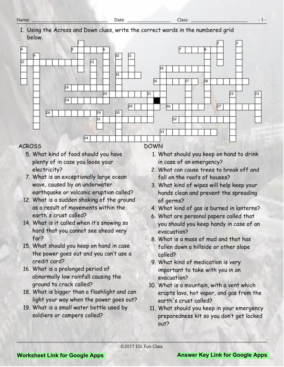 Natural Disasters Emergency Preparedness Interactive Crossword Puzzle