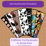 Cat Bookmark Printables Set of 8 6"x2" Paperback sized Feline Bookmark