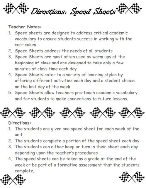 Academic Vocabulary Speed Sheets - Amped Up Learning