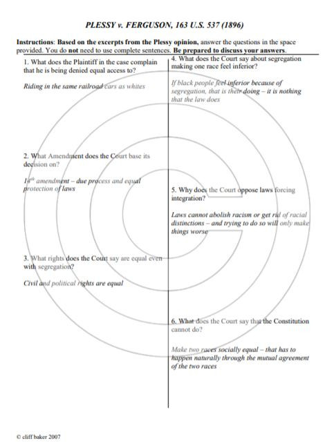 Plessy v. Ferguson/ Brown v. Board of Education primary source analysis ...