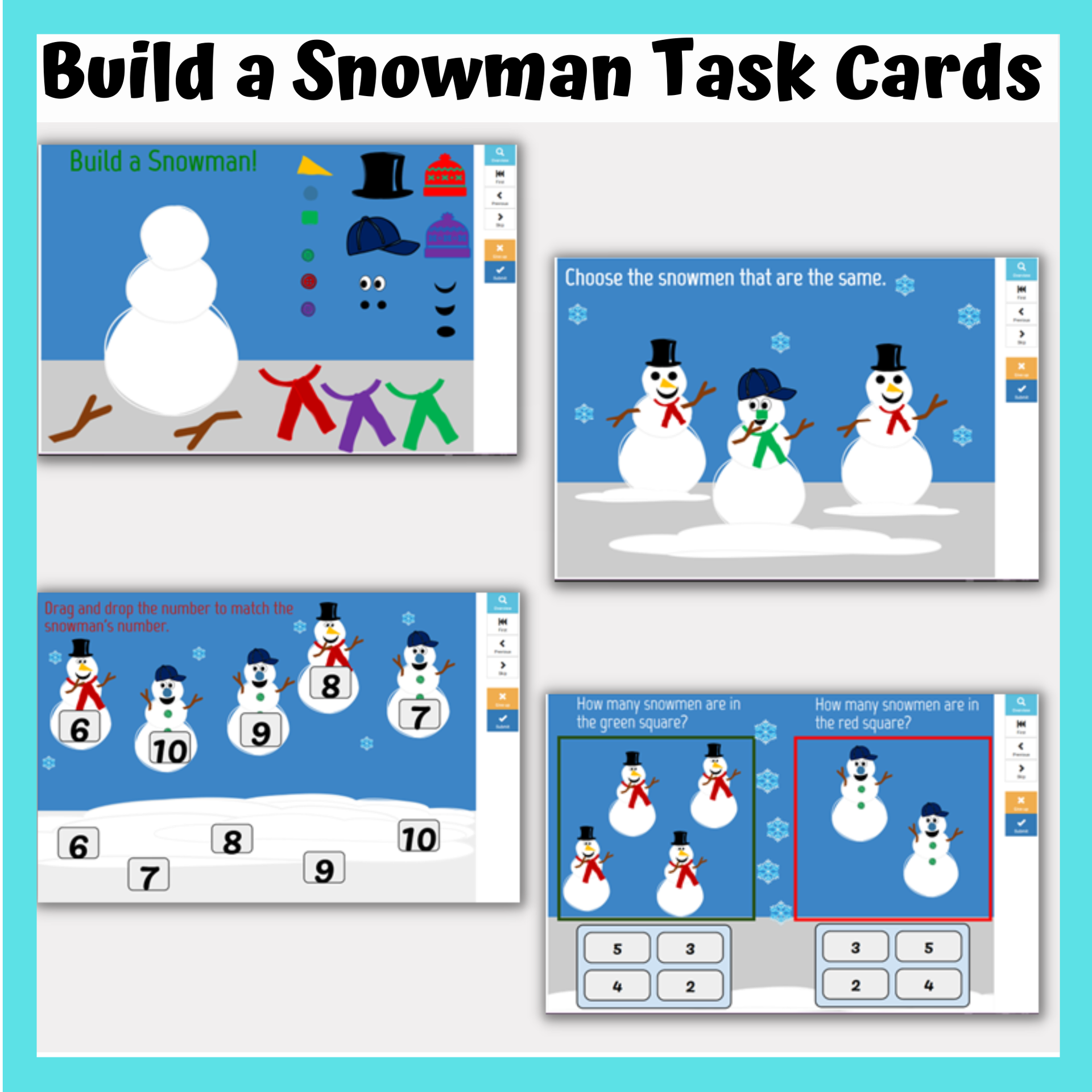 Build a Snowman and Activities (Matching, patterns, counting, adding ...