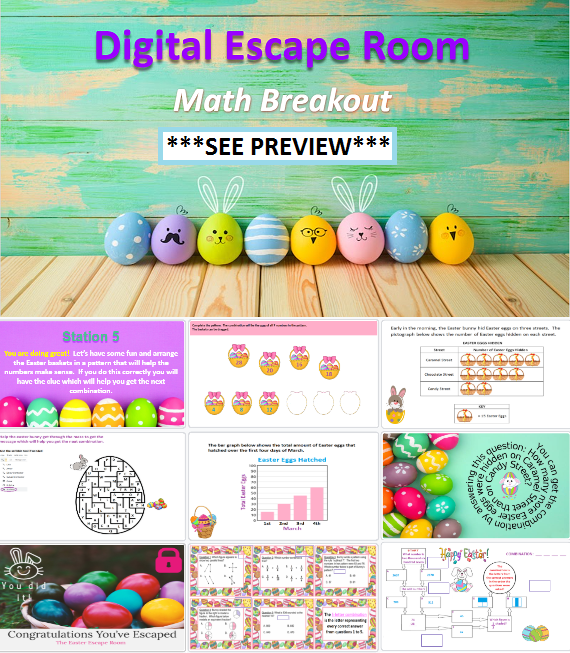 Easter 2nd 3rd Grade Math Digital Escape Room Breakout Activity