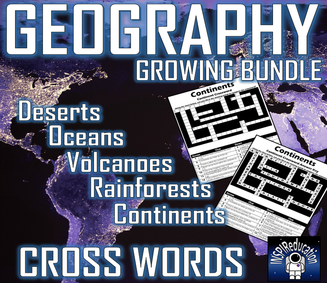 Geography Study Unit based Crosswords and Wordsearches (Answer Keys