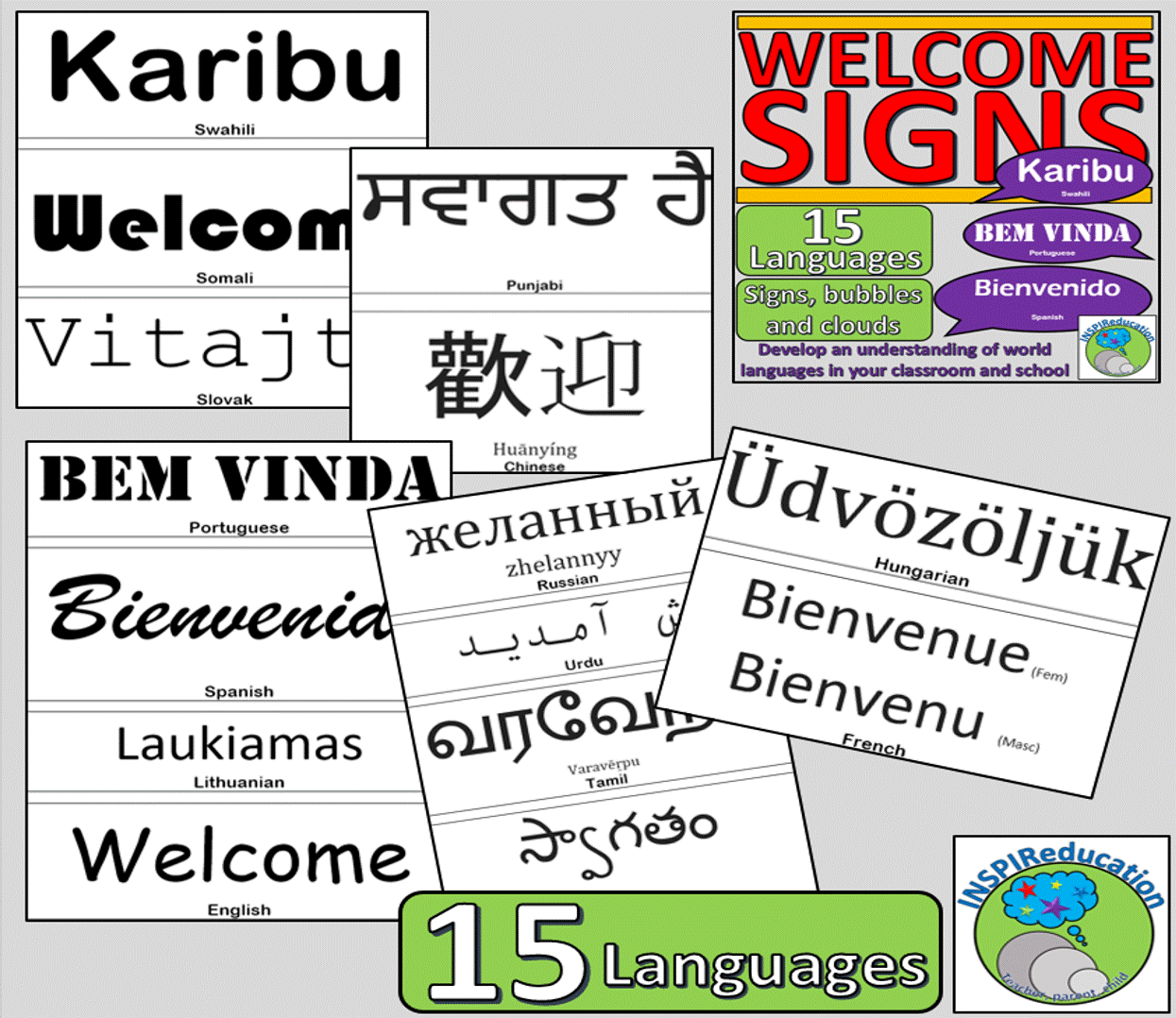 Classroom WELCOME SIGNS: 15 Global Languages - Back to School Display Pack