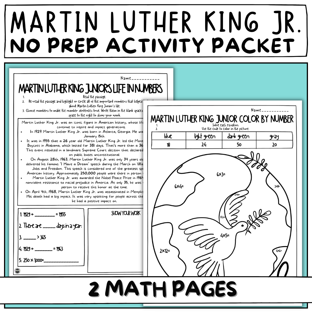 Martin Luther King Jr. | Reading | Writing | Math | No Prep Activity Packet