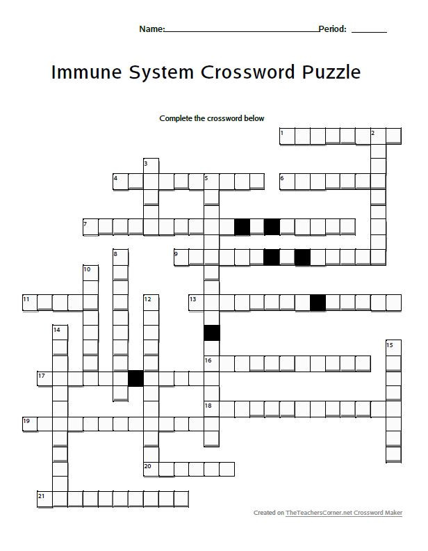 Immune System Crossword Puzzle Amped Up Learning