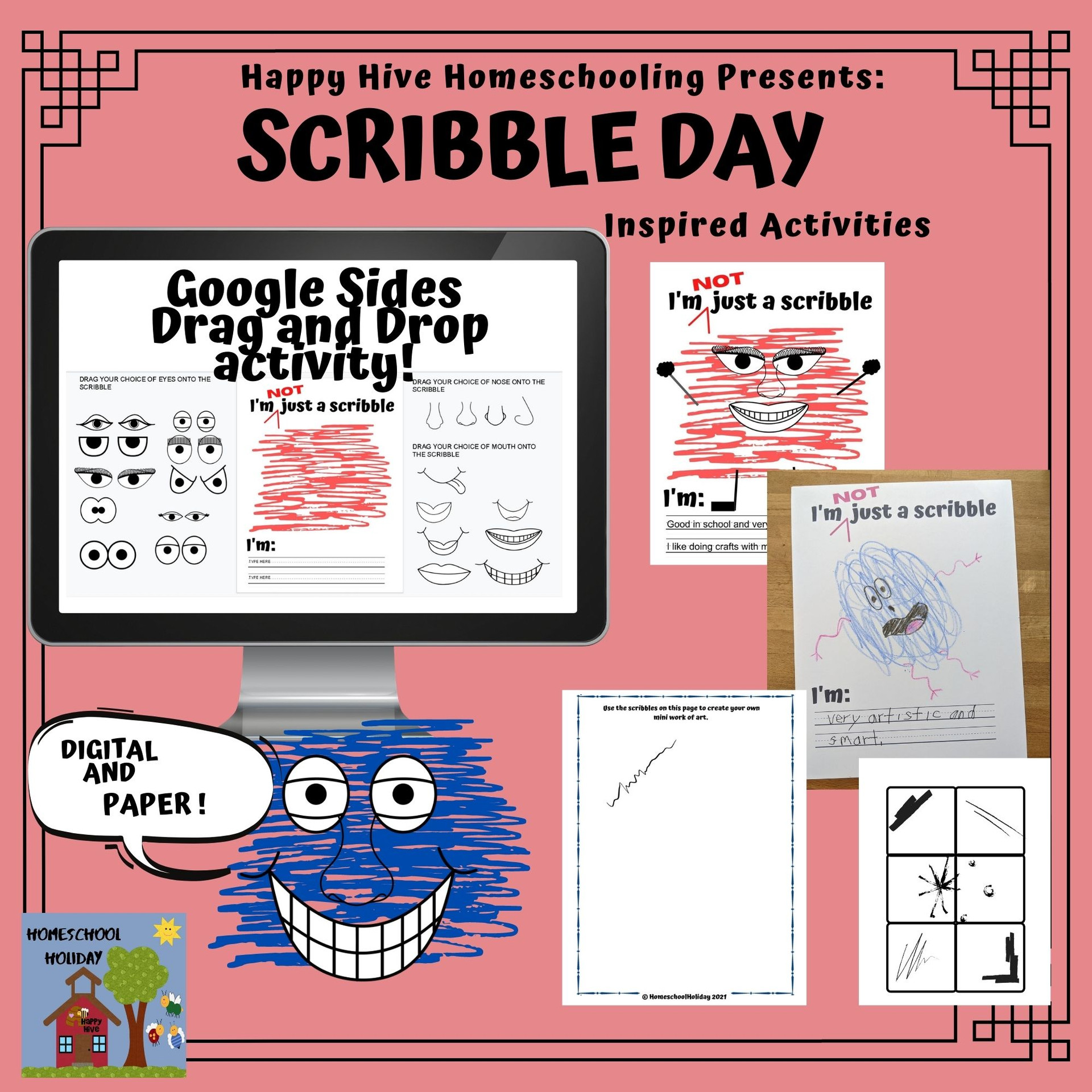 National Scribble Day Activities Drag & Drop Google Slides complete the