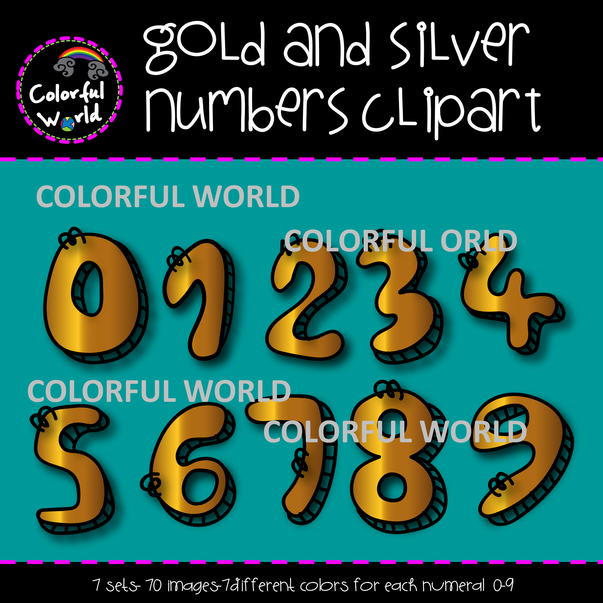 Gold and silver numbers clipart - Amped Up Learning