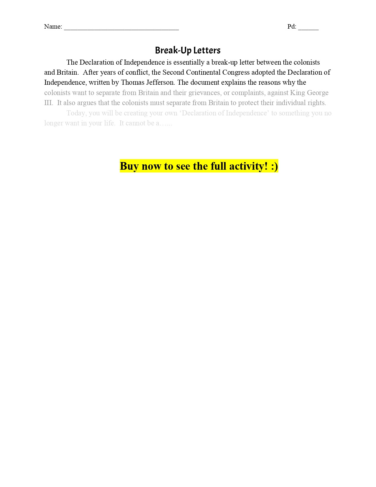 Declaration of Independence Break Up Letter