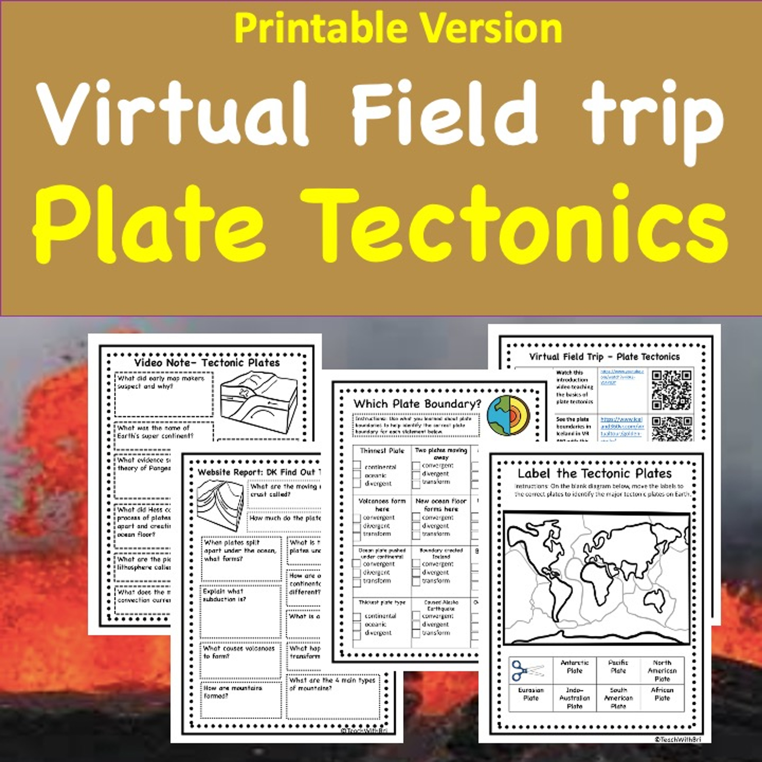 Plate Tectonics Virtual Field Trip Printable PDF Version