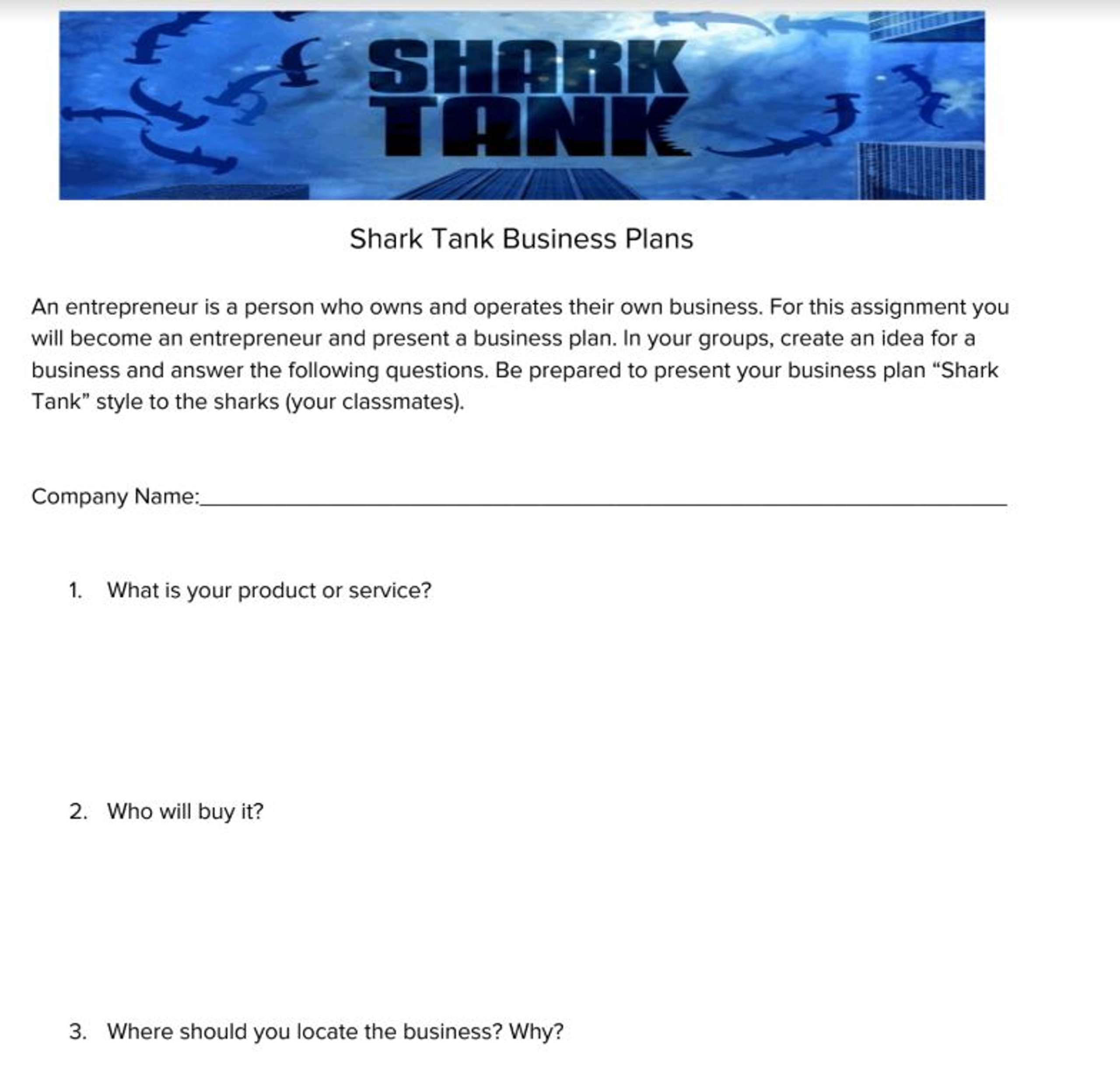 shark tank business plan presentation