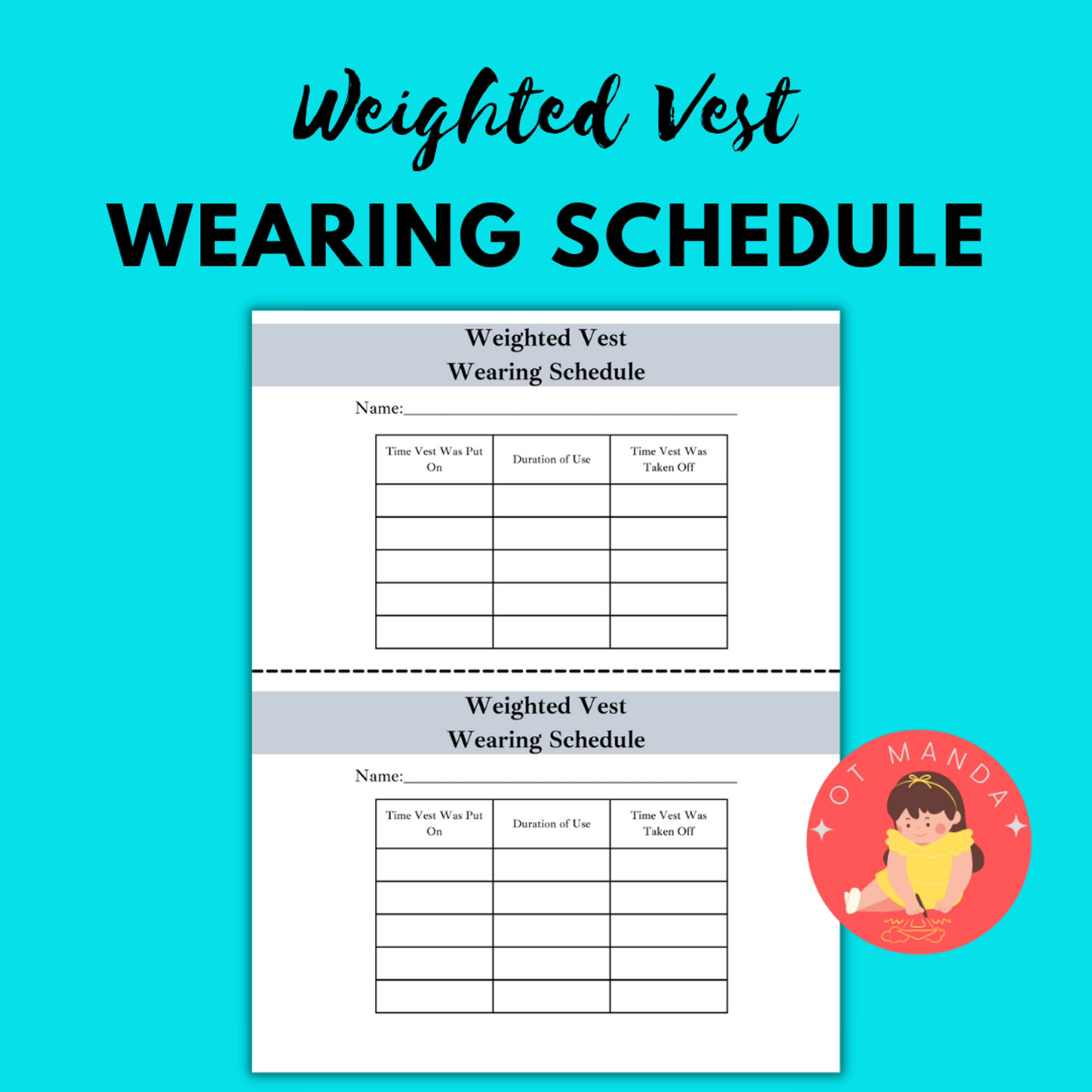 Weighted Vest Wearing Schedule for Teachers and Parents Occupational