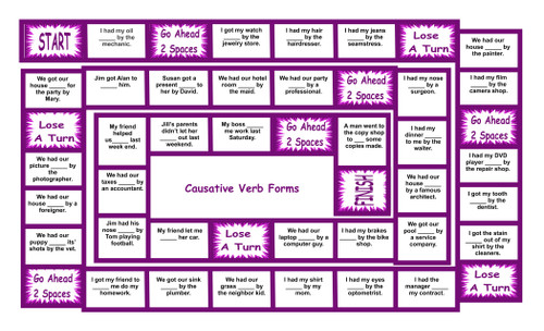 Causative Verb Forms Legal Size Text Board Game
