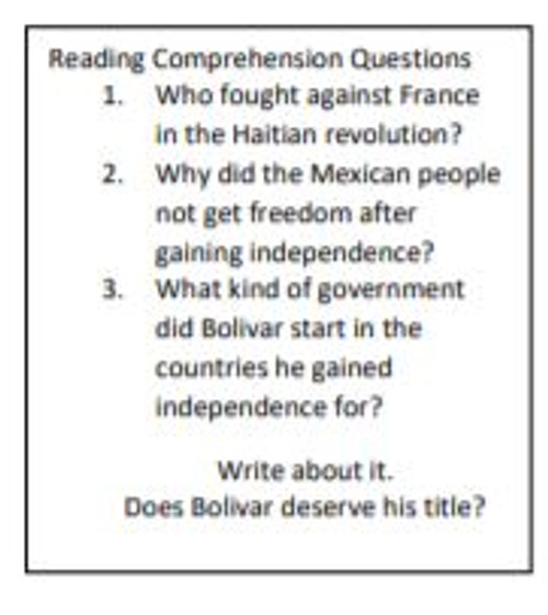 Latin American Revolutions Homework Worksheet