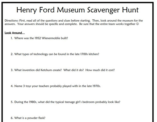 Henry Ford Museum Scavenger Hunt (Dearborn, MI)